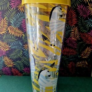 Starbucks Yellow and White Zebra Tumbler
